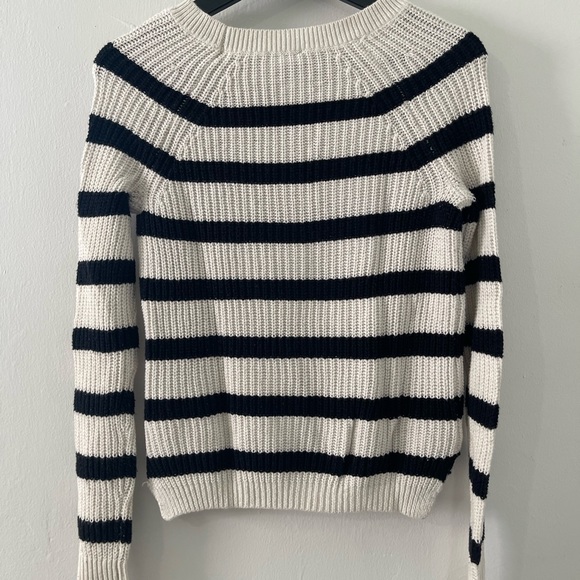 Express crewneck knit slightly off white and black striped sweater - Picture 3 of 7